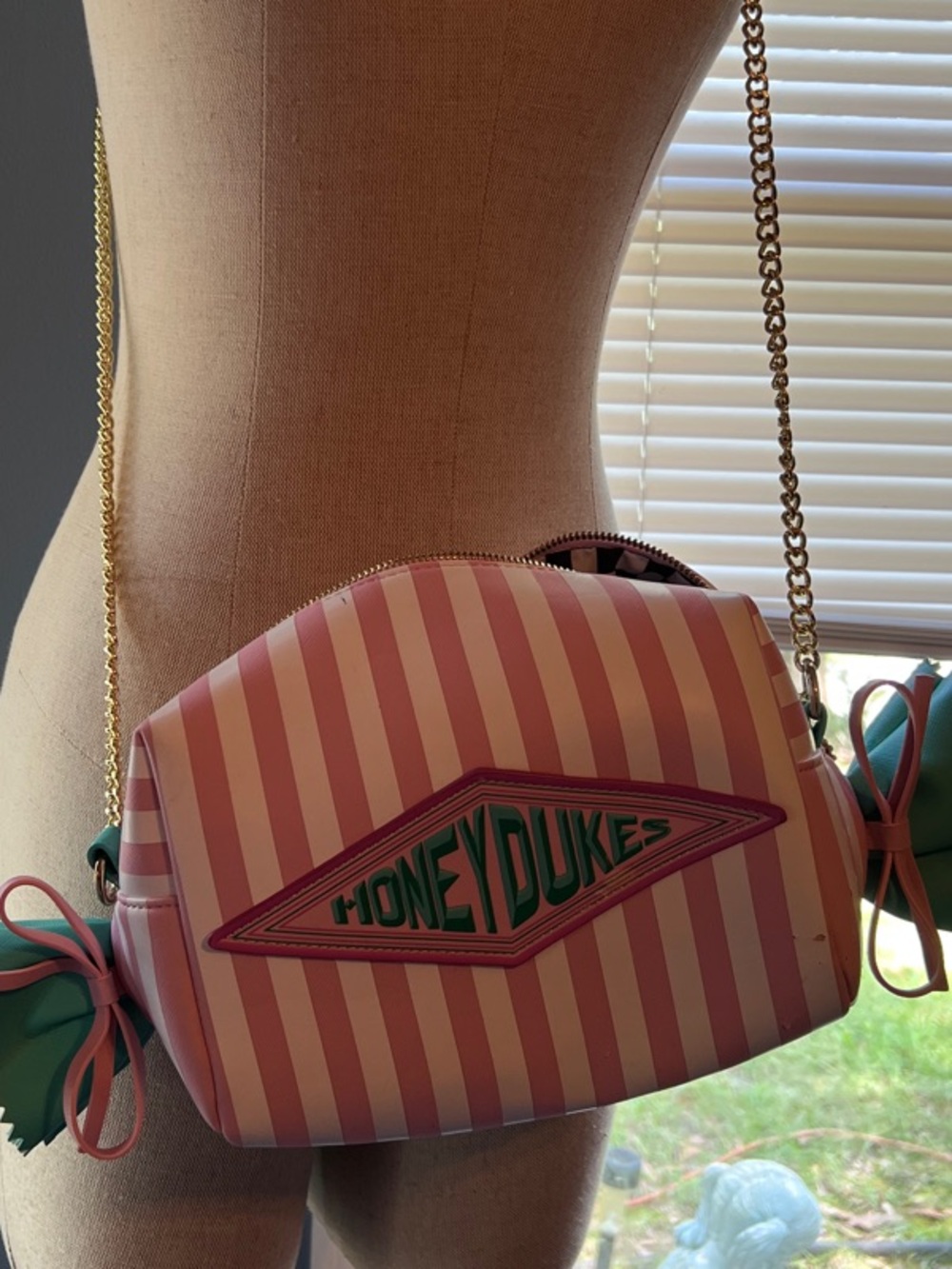 Loungefly Pink and Cream Honeydukes Candy Crossbody with Gold Chain